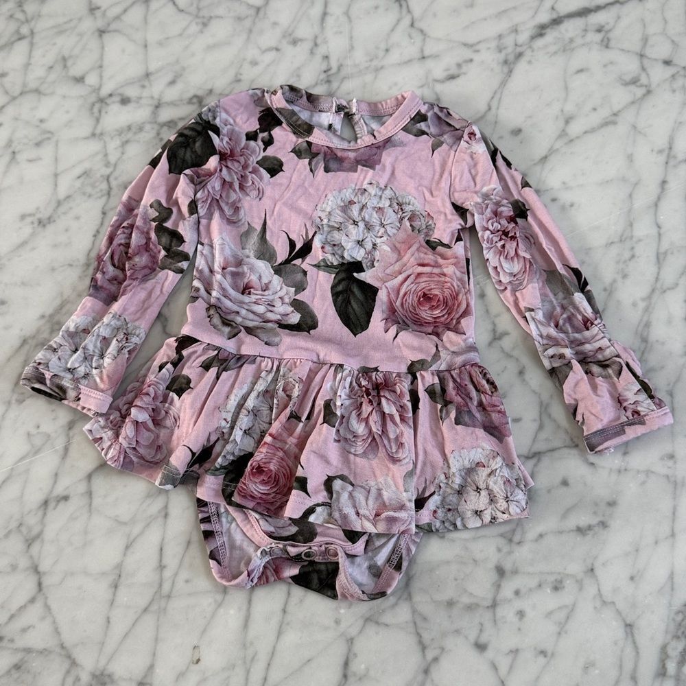 Little Bum Bums Bamboo Twirl Skirted Onesie Sz 3-6Mo Rose Floral Print